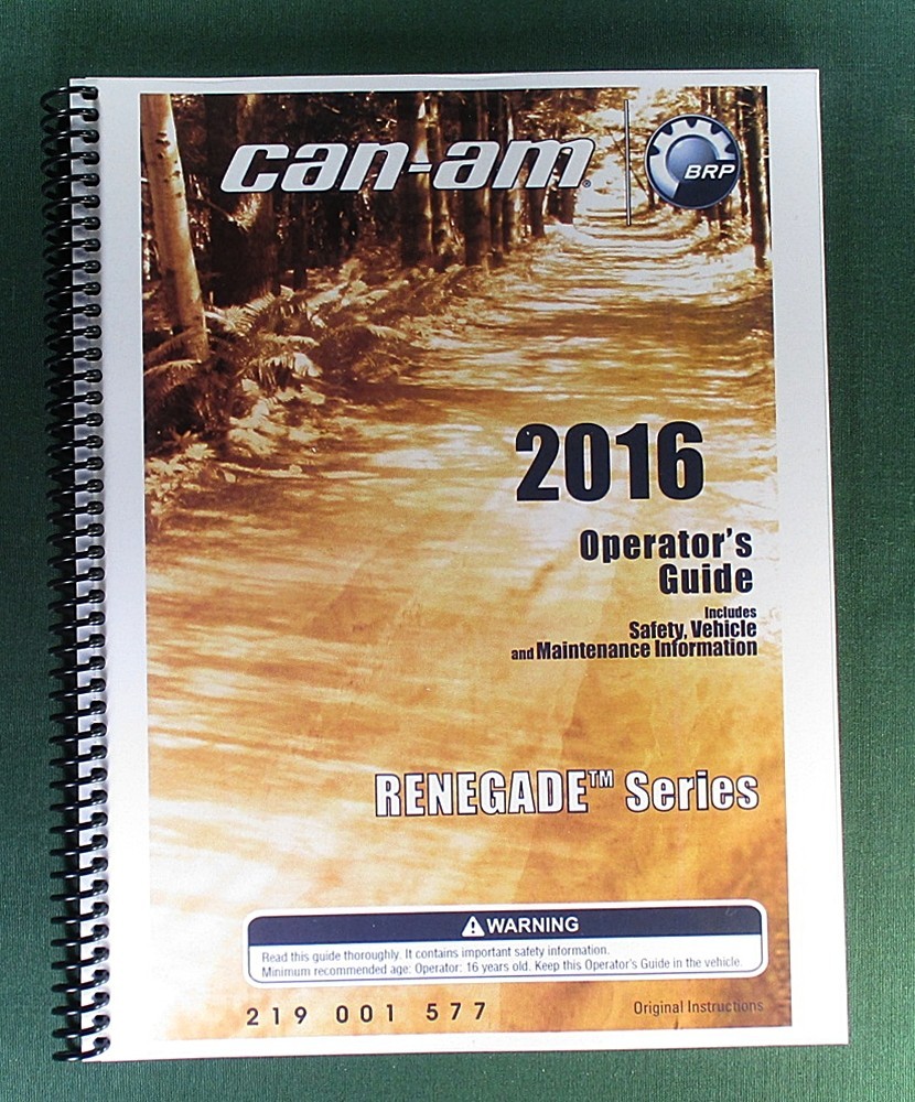 2016 Can-Am Renegade 850 Owner’s Manual: 180 pages & protective Covers!