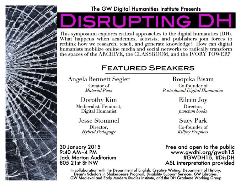 One week away: DISRUPTING DH (Friday, January 30)